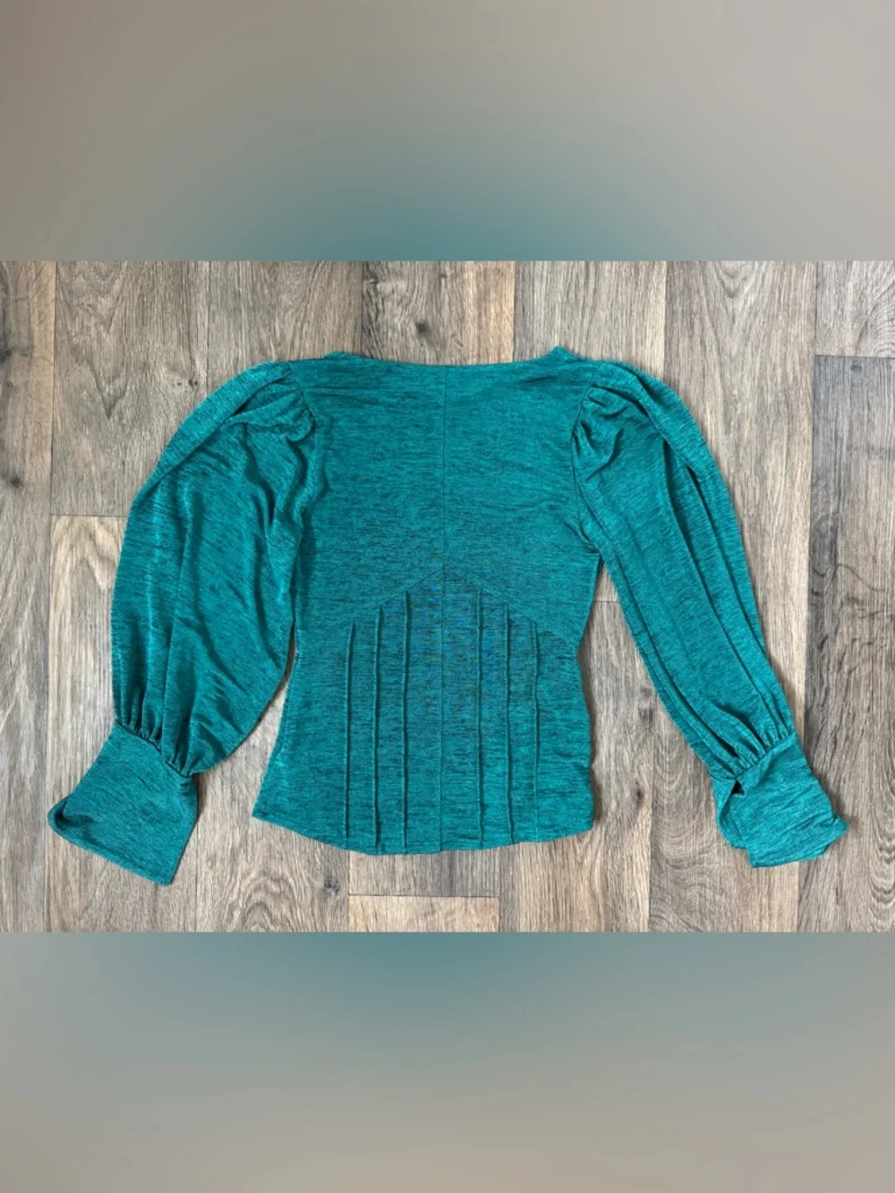 Free People Killer Queen Teal Knit V-Neck Puff Long Sleeve Stretch Blouse S